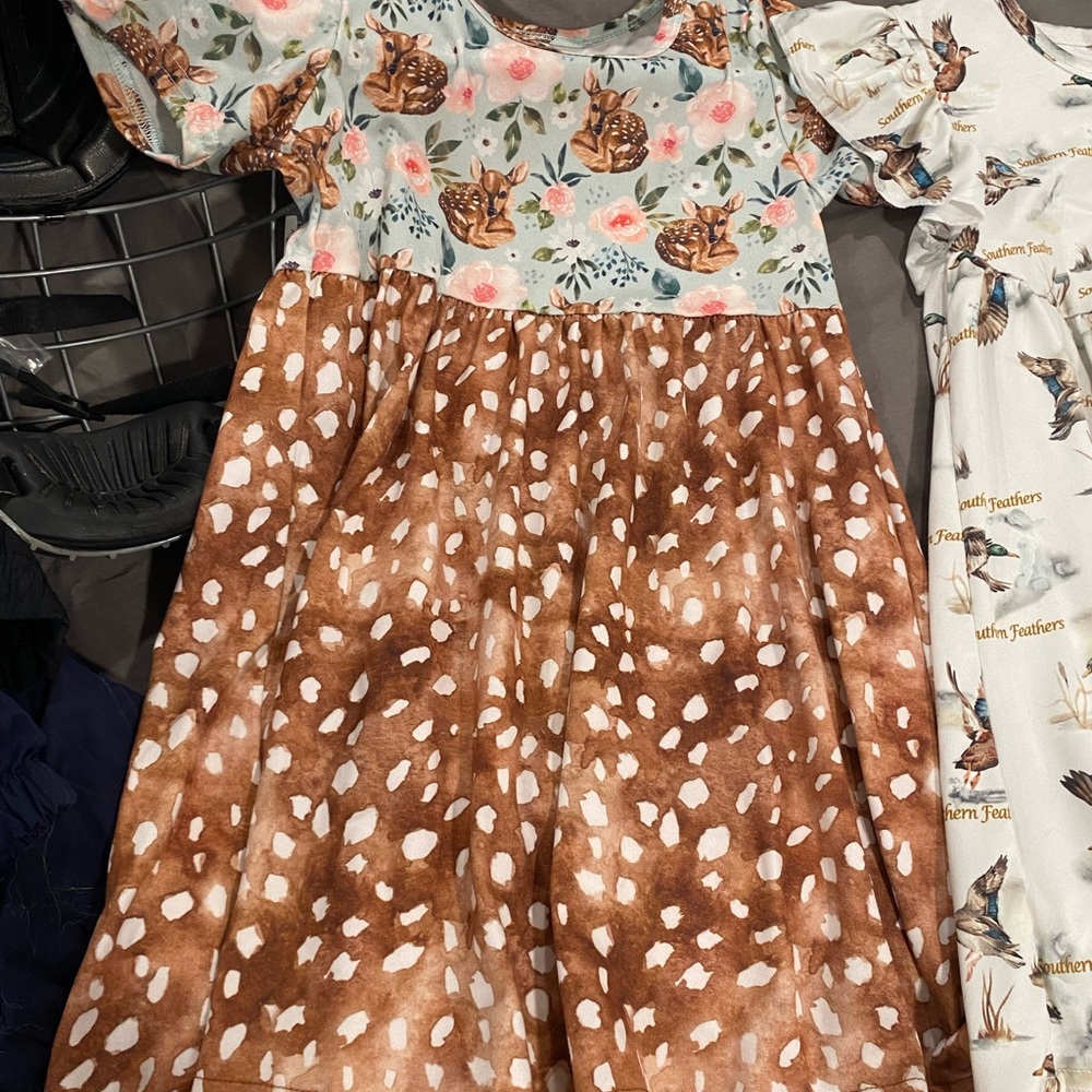 Floral and Deer Print Kids Dress